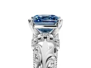 Solitaire Engagement Ring Setting for Fancy Blue Asscher Cut Center with Filigree Accent Basket and Prong Head in White Gold