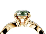 Solitaire Engagement Ring Setting for Fancy Green Oval Center with Half-Pave Crossover Band and Prong Head in Yellow Gold