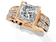 Bezel Engagement Ring Setting for Princess Cut Center with Wide Channel-Set Band and Bezel Head in Rose Gold