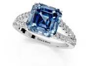 Solitaire Engagement Ring Setting for Fancy Blue Asscher Cut Center with Pave Split Shank and Prong Head in White Gold