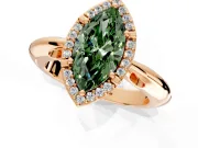 Halo Engagement Ring Setting for Fancy Green Marquise Center with Tapered Plain Band and Prong Head in Rose Gold