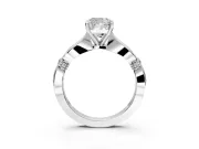 Solitaire Engagement Ring Setting for Cushion Cut Center with Carved Leaf Shoulders and Prong Head in Platinum