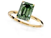 Solitaire Engagement Ring Setting for Fancy Green Emerald Cut Center with Straight Thin Band and Prong Head in Yellow Gold