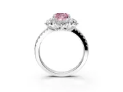 Floral Halo Engagement Ring Setting for Fancy Pink Cushion Cut Center with Pave Accents and Prong Head in Sterling Silver