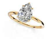 Solitaire Engagement Ring Setting for Pear-Shaped Center with Plain Band, Open Basket and Prong Head in Yellow Gold