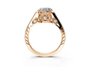 Cathedral Engagement Ring Setting for Heart-Shaped Center with Antique-Style Pave Band and Prong Head in Rose Gold