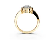 Halo Engagement Ring Setting for Round Cut Center with Heart-Shaped Openwork, Pave Band and Prong Head in Yellow Gold
