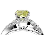 Halo Engagement Ring Setting for Fancy Yellow Cushion Cut Center with Marquise and Pave Bypass Band and Prong Head in Platinum
