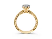 Solitaire Engagement Ring Setting for Heart-Shaped Center with Engraved Milgrain Band and Prong Head in Yellow Gold
