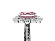 Milgrain Halo Engagement Ring Setting for Fancy Pink Asscher Cut Center with Bezel Point Accents and Prong Head in White Gold