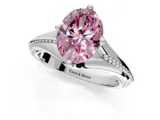 Solitaire Engagement Ring Setting for Fancy Pink Oval Center with Milgrain Cathedral Band and Prong Head in Sterling Silver