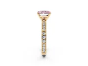Solitaire Engagement Ring Setting for Fancy Pink Radiant Cut Center with Milgrain-Edged Pave Band and Prong Head in Yellow Gold