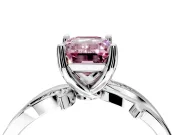 Solitaire Engagement Ring Setting for Fancy Pink Emerald Cut Center with Pave and Plain Crossover Band and Prong Head in White Gold
