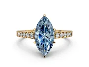 Solitaire Engagement Ring Setting for Fancy Blue Marquise Center with Crossover Accents and Prong Head in Yellow Gold