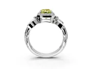 Halo Engagement Ring Setting for Fancy Yellow Radiant Cut Center with Floral Band and Prong Head in White Gold