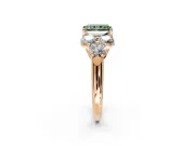 Cluster Engagement Ring Setting for Fancy Green Radiant Cut Center with Round Cut Accent Frame and Prong Head in Rose Gold