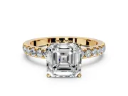 Open Basket Engagement Ring Setting for Asscher Cut Center with Pave Band and Prong Head in Yellow Gold