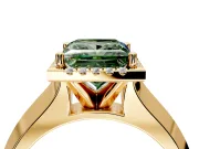 Halo Engagement Ring Setting for Fancy Green Princess Cut Center with Knife Ridge Cathedral Band and Prong Head in Yellow Gold