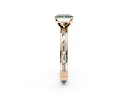 Solitaire Engagement Ring Setting for Fancy Green Radiant Cut Center with Channel Baguette Band and Prong Head in Rose Gold