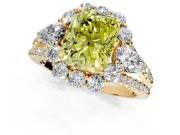 Halo Engagement Ring Setting for Fancy Yellow Radiant Cut Center with Two-Strand Split Shank and Prong Head in Yellow Gold
