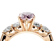 5 Stone Engagement Ring Setting for Fancy Pink Marquise Center with Graduated Accents and Prong Head in Rose Gold