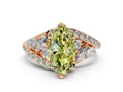 Halo Engagement Ring Setting for Fancy Yellow Marquise Center with Marquise and Pave Bypass Band and Prong Head in Rose Gold