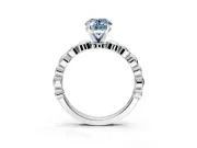Solitaire Engagement Ring Setting for Fancy Blue Oval Center with Beaded Bezel Station Band and Prong Head in Platinum