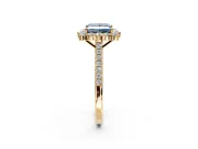 Halo Engagement Ring Setting for Fancy Blue Princess Cut Center with Single-Row Pave, Open Basket and Prong Head in Yellow Gold