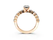 Shared-Prong Engagement Ring Setting for Emerald Cut Center with Graduated Accents and Prong Head in Rose Gold