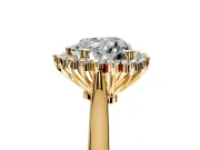 Starburst Halo Engagement Ring Setting for Heart-Shaped Center with Thin Round-Wire Band and Prong Head in Yellow Gold