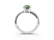 Solitaire Engagement Ring Setting for Fancy Green Pear-Shaped Center with Multi-Row Pave Accents and Basket Head in Platinum