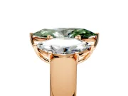 3 Stone Engagement Ring Setting for Fancy Green Marquise Center with Raised Basket Heads and Prong Head in Rose Gold