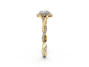 Halo Engagement Ring Setting for Cushion Cut Center with Twist Band and Prong Head in Yellow Gold