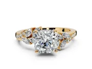 Solitaire Engagement Ring Setting for Cushion Cut Center with Marquise Accent Twist Band and Prong Head in Yellow Gold