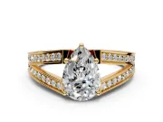Split Shank Engagement Ring Setting for Pear-Shaped Center with Pave Split Shank and Prong Head in Yellow Gold