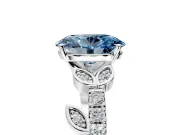 Leaf Motif Engagement Ring Setting for Fancy Blue Oval Center with Pave Band and Prong Head in Platinum