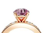 Solitaire Engagement Ring Setting for Fancy Pink Round Cut Center with Channel-Set Accents and Prong Head in Rose Gold