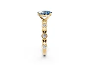 Solitaire Engagement Ring Setting for Fancy Blue Oval Center with Beaded Bezel Station Band and Prong Head in Yellow Gold