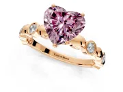 Solitaire Engagement Ring Setting for Fancy Pink Heart-Shaped Center with Beaded Bezel Station Band and Prong Head in Rose Gold