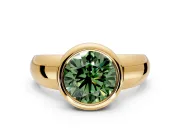 Solitaire Engagement Ring Setting for Fancy Green Round Cut Center with Wide Band and Bezel Head in Yellow Gold