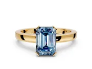Solitaire Engagement Ring Setting for Fancy Blue Emerald Cut Center with Plain Band and Flat Tab Prong Head in Yellow Gold