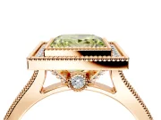 Halo Engagement Ring Setting for Fancy Yellow Princess Cut Center with Milgrain Pave Band and Bezel Head in Rose Gold