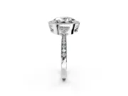 Halo Engagement Ring Setting for Oval Center with Milgrain Rim, Pave Band and Prong Head in Sterling Silver