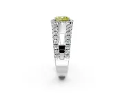Halo Engagement Ring Setting for Fancy Yellow Cushion Cut Center with Wide-Open Pave Split Shank and Prong Head in Platinum
