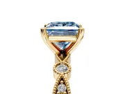 Solitaire Engagement Ring Setting for Fancy Blue Princess Cut Center with Milgrain Bezel Accents and Prong Head in Yellow Gold