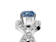 Halo Engagement Ring Setting for Fancy Blue Cushion Cut Center with Pave Infinity Twist Band and Prong Head in White Gold