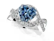 Halo Engagement Ring Setting for Fancy Blue Heart-Shaped Center with Pave Infinity Twist Band and Prong Head in White Gold