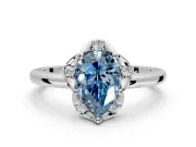 Floral Frame Engagement Ring Setting for Fancy Blue Pear-Shaped Center with Accent Clusters and Prong Head in Platinum