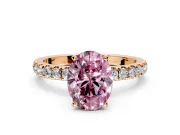 Open Basket Engagement Ring Setting for Fancy Pink Oval Center with Pave Band and Prong Head in Rose Gold