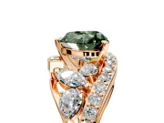 Halo Engagement Ring Setting for Fancy Green Heart-Shaped Center with Marquise and Pave Bypass Band and Prong Head in Rose Gold